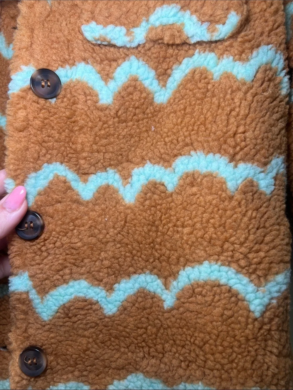 Hayden Girls Cozy Wave-Pattern Teddy Coat in Brown & Light Blue
